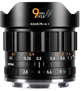 AstrHori 9mm F2.8 APS-C Objetivo Ultra Gran Angular, Campo De Visión Ultra Gran Angular De 111.4°, Gran Apertura Y Enfoque Manual, Compatible Con Olympus y Panasonic MFT M43 M43 Mount Cámaras