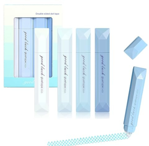 BEZHGOC Double Sided Tape Pens, 4 Pcs Glue Tapes Rollers Tape Pens for Wrapping Paper Craft Adhesive Glue for Crafting, Scrapbooking, Photo Mounting, School Office, Home (Blue)