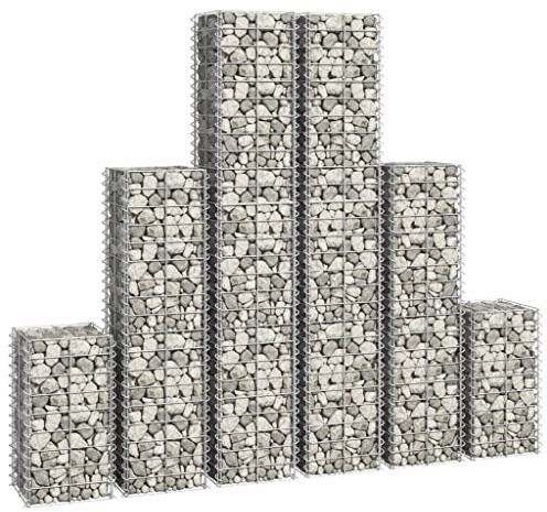 Nqyjm Clôture en Maille de Jardin 6 Gabions en Fil Galvanisé, Panier de Gabion Cages à Pierres pour Terrasse Extérieur Pelouse Décorative