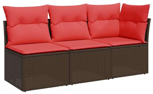 Makastle Gartensofa mit Kissen, 3-Sitzer Leichtes Loungesofa, Balkonmöbel, Gartenbank für Balkon, Innenhof, Terrasse, UV-Beständige, 172x62x69 cm Braun Poly Rattan