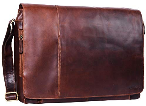 STILORD 'Maximus' XXL Ledertasche riesige Herren Umhängetasche Unitasche 17 18 19 21 Zoll Laptop Aktentasche Bürotasche Büffel Leder, Farbe:cognac - dunkelbraun