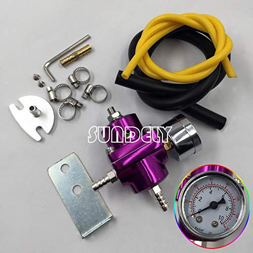 SUNDELY® Universal Adjustable Fuel Pressure Regulator Gauge 1:1 0-140 PSI Purple