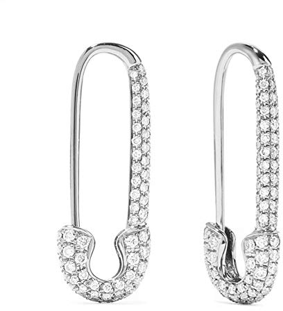 CZ Safety Pin Cartilage Sterling Silver Hoop Earrings for Women Girls Dainty Cubic Zirconia Dangle Drop Hypoallergenic Stud Post Element Pave Crystal Huggie Fashion Hoops Jewelry Gift Birthday 20mm