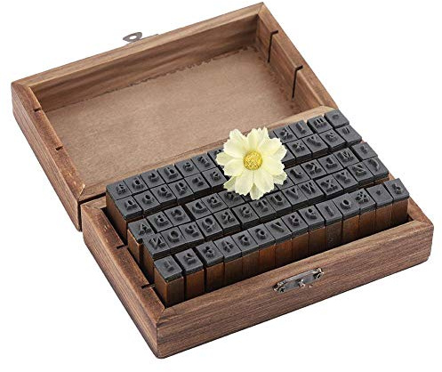 70PCS Vintage Holz Briefmarken, Alphabet Buchstaben Stempel für Papier/Stoff/Kunststoff/Glas - DIY Anzahl Briefmarken Set Mit Tragbarer Aufbewahrungsbox
