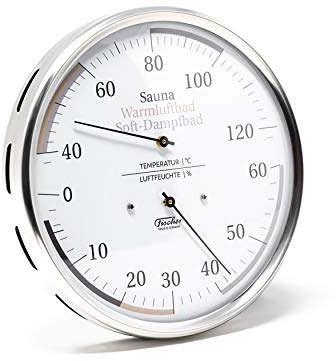 Fischer 184.01 Sauna Universal-Thermohygrometer - 130mm Haar-Hygrometer u. Bimetall-Thermometer aus Edelstahl Made in Germany