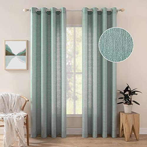 MIULEE 2er Set Voile Vorhang Sheer Leinenvorhang mit Ösen Transparente Unregelmäßige Textur Gardine Ösenschal Fensterschal Lichtdurchlässig für Schlafzimmer 145 x 140cm (H x B) Seegrün