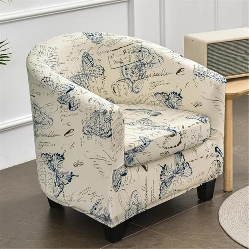 Highdi 2 Stück Sesselschoner Sesselüberwurf mit Elastisch Stretch Husse, Club Chair Schonbezug Sofabezug mit hoher Dehnung Sessel für Clubsessel Loungesessel Cocktailsessel (Blauer Schmetterling)