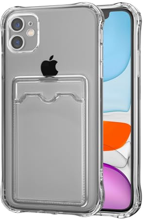 DEFBSC Hülle für iPhone 11, Transparente Rückseite Handyhülle mit Kartenhalter, (Handykartenhalter) Ultra Dünn Weiche TPU Stoßfeste Durchsichtige Schutzhülle für iPhone 11 - Schwarz