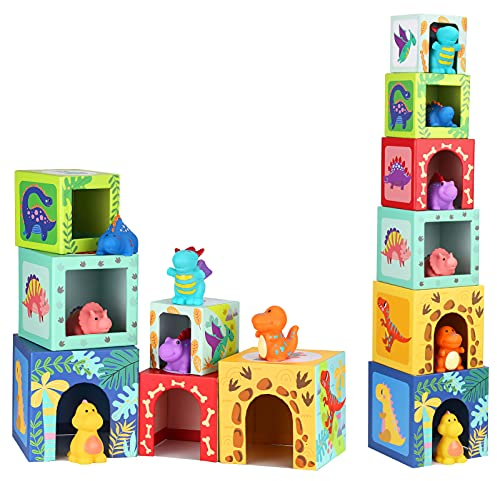 KMTJT Kleinkind-Dinosaurier-Sortier- und Stapelspielzeug, Blöcke für 12- bis 18-monatige Babys, Vorschullernen, Zahlen-Nistkästen, Montessori-Badespielzeug, Geschenke für 1- bis 3-jährige Babys, Junge