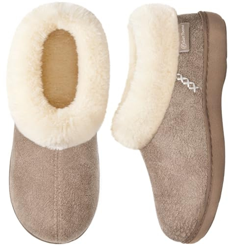 EverFoams Damen Hausschuhe Winter Rutschfest Warme Pantoffeln Plüsch mit Memory-Schaum taupe, 40/41 EU