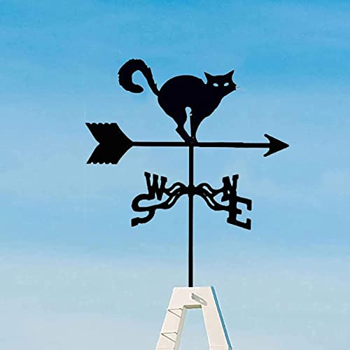 Samnuerly Kreatives Tier Metall Wetterfahne Katze Wetterhahn,Rostfreier Stahl Windfahne Messwerkzeuge Bauernhofszene Garten Art Deco Zubehör (A)