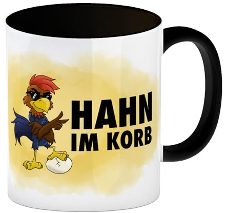 speecheese Hahn im Korb Kaffeebecher Schwarz Das einzigartige Cartoon-Motiv eines Hahns macht diesen Kaffeebecher zu einem echt ausgefallenem Geschenk für Kollegen Familie und Freunde die