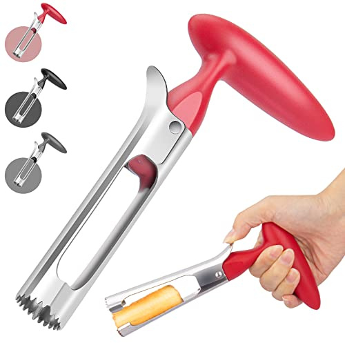 Premium Apple Corer Tool:Easy to Use and Clean- Durable and Sturdy Design Featuring Sharp Serrated Blades - Stainless Steel Corers for Apple and Pear - Core Fruits with Ease(Red)