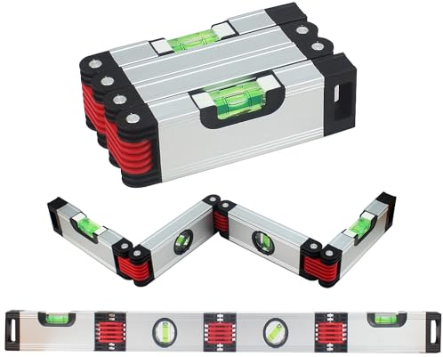 Nivel de Burbuja Magnético Flexible 66 cm - 4 Frascos: Sistema de Nivelación Horizontal, Vertical, Oblicuo,ABS y Aluminio Plegable y Articulado Bricolaje Albañilería y Carpintería