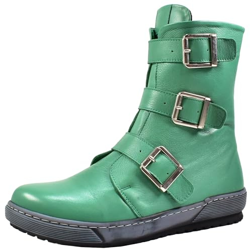 Andrea Conti Damen Stiefelette Biker Boot DREI Riemen Schnalle sportlich 0066009, Größe:42 EU, Farbe:Grün