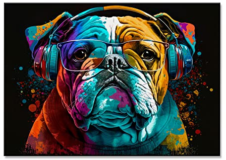 Primus Print - Wandbild Glasbild - Aludibond Wanddeko Bild für Schlafzimmer, Wohnzimmer, Büro - Wandbilder Dekoration - Wand Kunstdruck - inkl. Montage (Aluminium, Englische Bulldogge 84,1x59,4 cm)