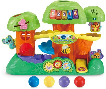 VTech Baby Pop & Play Activity Tree, English | Five chunky light-up buttons teach colours, numbers and animals, with 8 songs, 15 melodies and sounds. Ages 9+ months