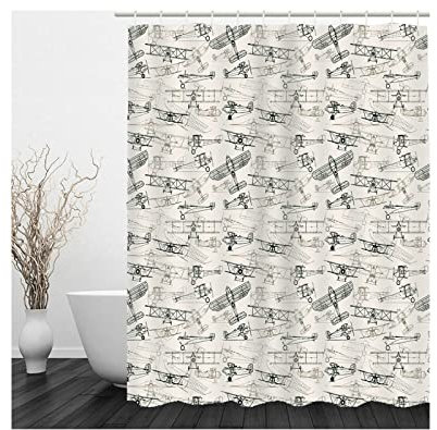 Whoiy Duschvorhang 180X180 Schwarz Weiß, Duschvorhang Eckbadewanne Polyester Duschvorhänge Hubschrauber für Outdoor Hotel