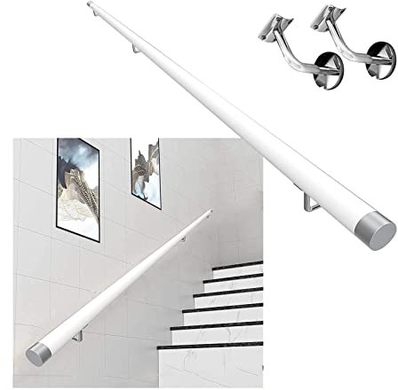 MObyat Pasamanos para escaleras Blanco, Antideslizante, Redondo, de Madera Maciza, para escaleras, para Interior y Exterior, para Montaje en Pared, para escaleras, Kit de Soporte de Baran