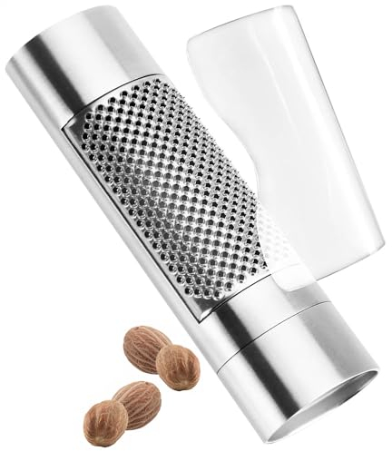 com-four® Muskatnussreibe aus Edelstahl - Küchenreibe mit Auffangvorrichtung - Gewürzreibe für Tonka-Bohne, Muskatnuss, Zitronenschale, Knoblauch, Ingwer (geschlossen - silberfarben - 1 Stück)