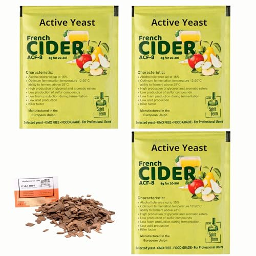 3 x Französische Apfelweinhefe 8g/25L + Französische Eichenchips 20g - Hefe zur Apfelweingärung, Hefe für Apfel und Birne, Weinhefe, Cider Hefe