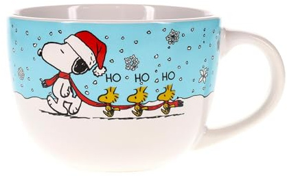 Silver Buffalo Peanuts Snoopy & Woodstock Ho Winter Holiday Keramik Suppentasse Schüssel für Eis, Müsli, Getränke – Fassungsvermögen: 680 ml