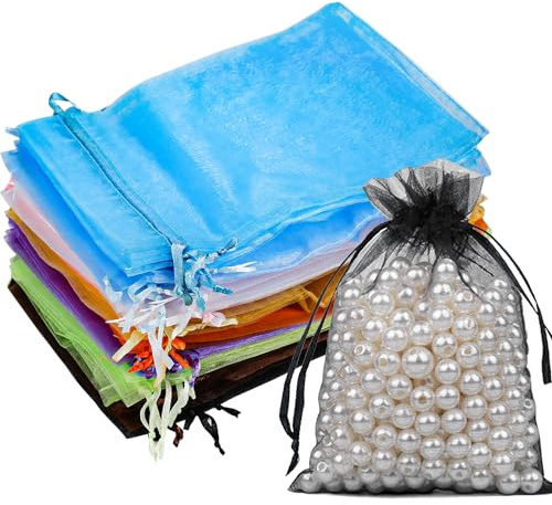 Delsen 50 stycken organzapåsar färgglada 15 x 20 cm organzapåsar, stora organza-påsar, smyckespåsar, presentpåsar för festival, godis, fest, jul och bröllopspåsar
