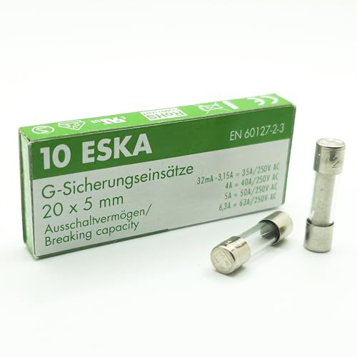 ESKA Feinsicherung 3,15A Träge 250V AC | 10 Stück Transparent
