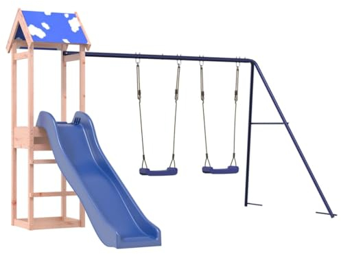 vidaXL Spielturm, Klettergerüst mit Dach Wellenrutsche Schaukeln, Kinder Kletterturm Spiel-Zubehör für Garten, Holz Spielplatz Spielhaus, Massivholz Douglasie