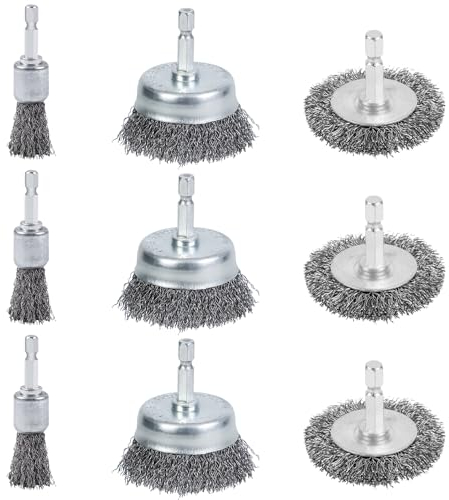 Ucatcher 9-Piece Drill Brush Set - High Carbon Steel Wire Brushes with 1/4 Hex Shank, Skilled in Handling Metal and Non-metal Surfaces