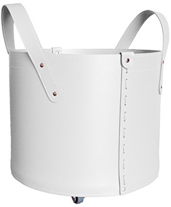 LIMAC Design TONDA Holzkorb aus Leder, moderne Brennholztasche, Originale Kaminholztasche, Kaminholzkorb, mit gummierten Rädern, Hergestellt in Italien. (Weiß)
