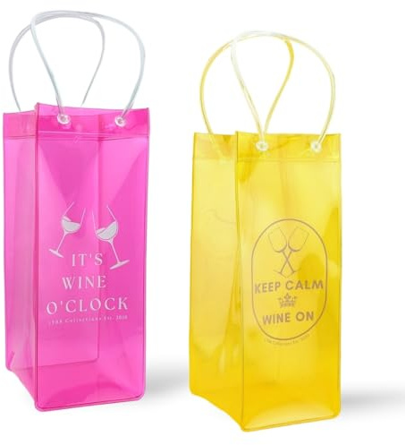 2 Pcs Wine Chiller (Pink & Yellow), Portable Ice Wine Bag with Handles, Collapsible, Cools Wine Champagne Beers Ice Drinks in Minutes Anywhere You Go, Wine Gift Bag