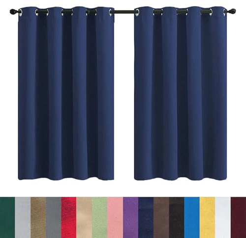 GAIFNAG Rideau Salon - Rideau Occultant Thermiques 140 x 200 cm Bloquer Lumiere, Rideau Phonique Anti Bruit Anti Froid Rideau Blanc Draperies à Oeillets pour Porte Fenetre Dressing Salon, Bleu Foncé