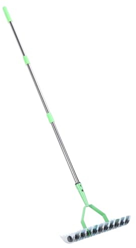 Cocoarm Professional Stainless Steel Thatch Rake, 3-Section Detachable Handle, Curved Tines for Lawn Care, Dead Grass Removal, Reseeding