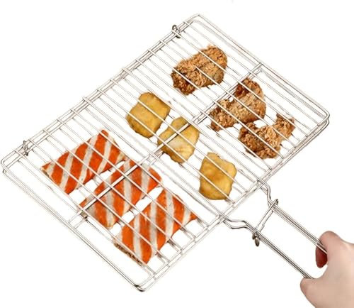Cestello per Griglia per Pesce per Barbecue, Griglia per Griglia All'aperto in Acciaio Inossidabile, Cestello per Griglia con Manico Lungo, Rete per Griglia Rettangolare griglia Pesce