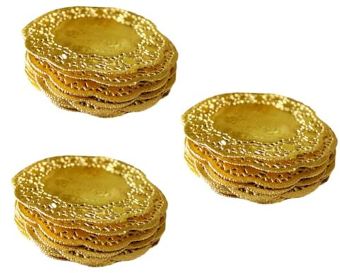 GRADENEVE 300 Stück Spitzen Papierdeckchen Rundes Tischset Capacillos Para Cupcake Kuchendeckchen Runde Kuchenunterlage Golddekor Kuchenpapierunterlage Golden