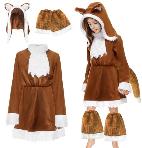 Helimwint Costume Da Volpe Per Bambina: Vestito Carnevale Costume De Animale Volpe Set Vestiti Da Volpe Accessori Con Cappello E Coda Bambini Halloween Cosplay (L (10-12 anni))