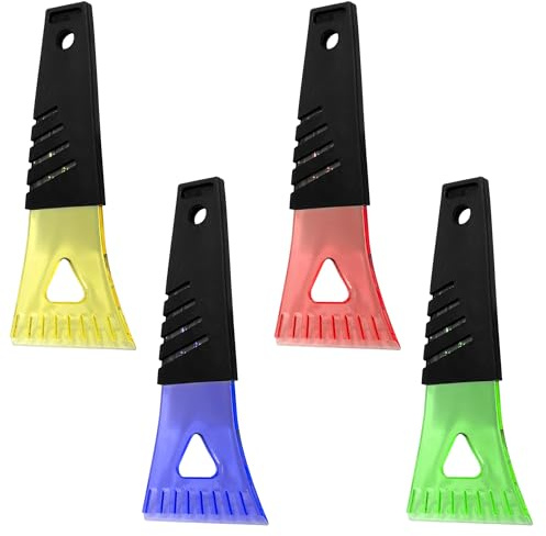 4 Ice Scrapers 18cm 7 Inch - Multi Coloured, For Deep Solid Ice, Snow and Frost Removal, Rubber Grip, Car, SUV, Truck, Windscreen and Windows, Conveniently Small, Compact, Winter Accessory, Essentials