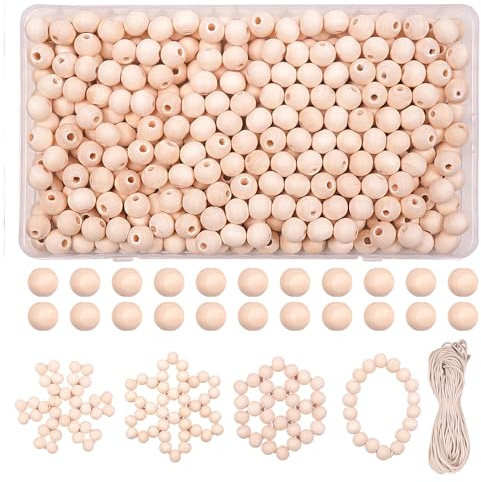 JHWELRG 10mm Holzperlen zum Auffädeln,340 Stück Natürliche holzkugeln mit Loch für DIY Schmuck Herstellung Bastelarbeiten, Makramee