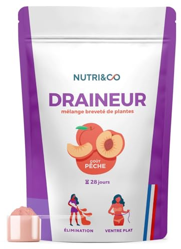 NUTRI&CO Draineur Rétention d’Eau Puissant Elimreal® | 100g Pêche | Poudre de Cassis & Extraits de Plantes Breveté Elimreal® | Ventre Plat & Ballonnements | Vegan