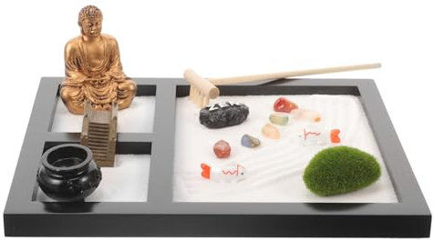 Yardwe Buddha Statue Zen Garden Kit Meditation Decor for Home Decorative Sandbox Desktop Zen Garden Tool
