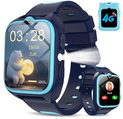 IOWODO Reloj Inteligente Niño 4G, Smartwatch Niños con GPS y Llamadas, Videollamadas/SOS/Linterna LED/Modo Clase/Juegos/Cámara, IP68 Impermeable, Regalo y Juguete para Niñas y Niños