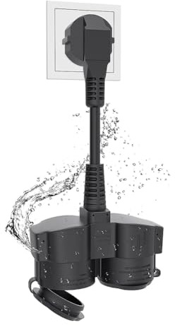 Paaruter Spina Doppia per Presa, Prolunga con 2 Prese Schuko, Presa Multipla da Esterno, 16 A/250 V, Spina EU