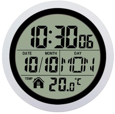 Rechory Relojes de baño que funcionan con pilas, reloj de ducha con ventosa que funciona con pilas, accesorios de ducha impermeables con fecha de temperatura para oficina, spa, hogar, apartamento