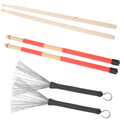 ANDRESLAD Kit de Baquetas para Batería con Cepillos de Acero, Material Sintético y Bolsa, Adecuado para Conciertos y Rendimiento en Escenario