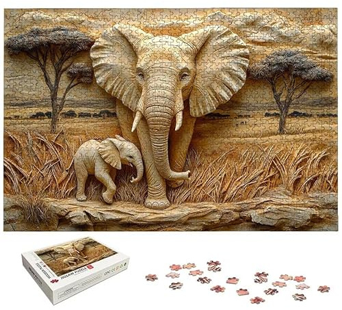 Puzzle 1000 Teile Afrika, Elefant Puzzle 1000 Teile Erwachsene, Holzpuzzle Erwachsene mit Exquisiter Verpackungsbox, Klassische Puzzles für Die Ganze Familie, Holzpuzzle für Geschenke, Dekor, -5182