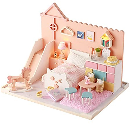 Xiuganpo Miniature Dollhouse Kit Exquisite Assembly Model Parts for Creative Kids 7.1 X 5.3 X 5.2in Dollhouse Toy for Ages 14+