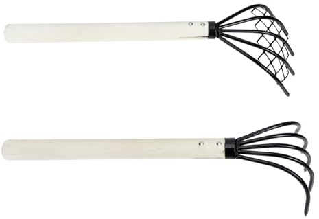 Veemoon Rastrillo de Mano Multiusos para Excavar Mariscos, Mango de Madera Antideslizante, Rastrillo de Hierro Red para Almejas y Conchas de Playa, Herramienta Manual de Jardinería 2