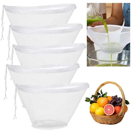 5PCS Cheese Cloth Bag for Straining, Reusable Cheese Cloths, White Bowl-Shaped Filter Bag, Convenient Straining Bags for Milk, Juice, Nut, Dumpling Fillings(40x21cm/15.7x8.3in)