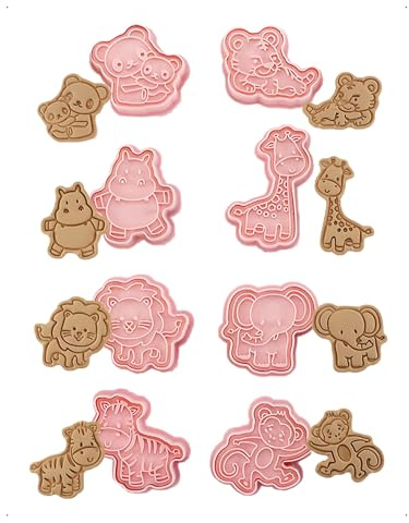 KONFEN Lot de 8 Emporte Pièces 3D Animaux de la jungle Plastique Biscuit, bl'anniversaire emporte-pièce à fondant Pâtisserie et les Desserts, Panda Tigre Hippopotame Girafe Lion Éléphant Zèbre Singe